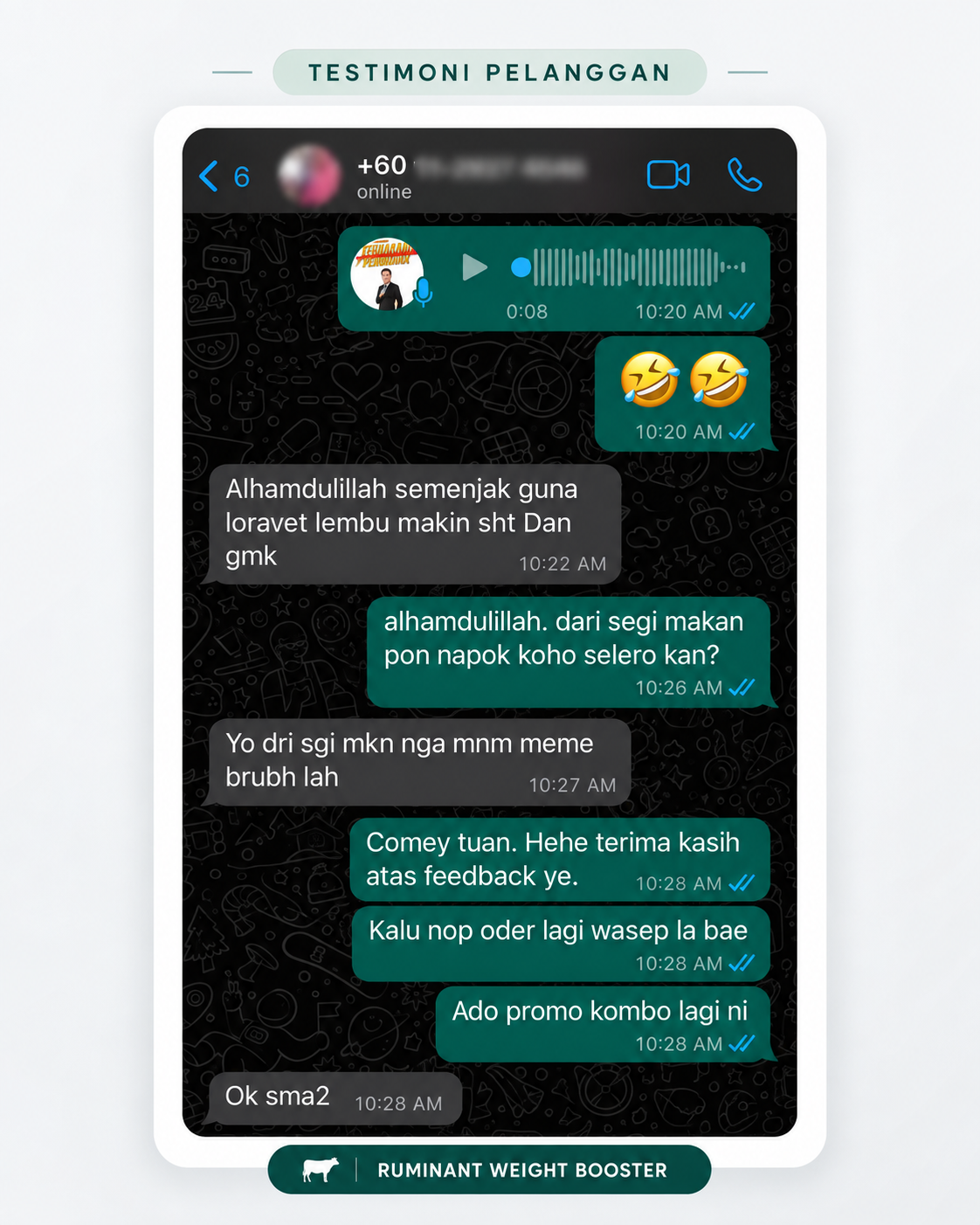 Testimoni pengguna Ruminant Weight Booster